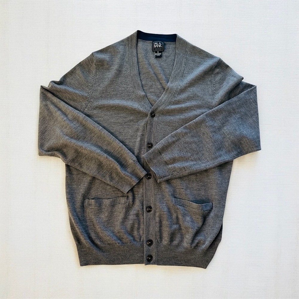 Jos A Bank Size XXL 100% Merino Wool Gray Cardigan Old Money Grandpa Core Men's
